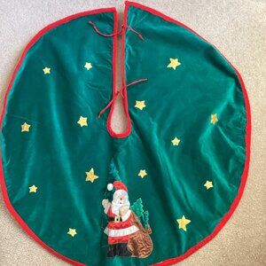 Christmas Tree Green Red Tree Base Cover Skirt With Santa